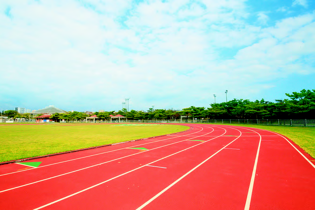 タータン素材の400mトラックと 直線コース